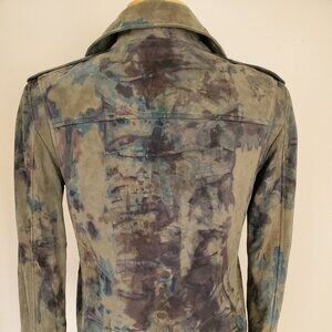 Theory petite small suede leather motorcycle jacket gray black blue tie dye 4 6